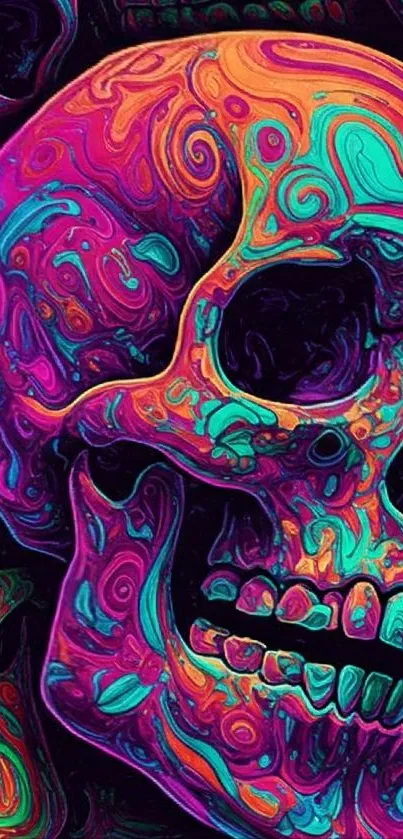 Colorful psychedelic skull art with vibrant patterns.