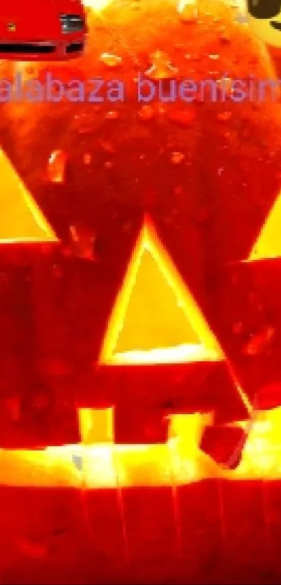 Glowing carved pumpkin Halloween wallpaper with vibrant orange hues.