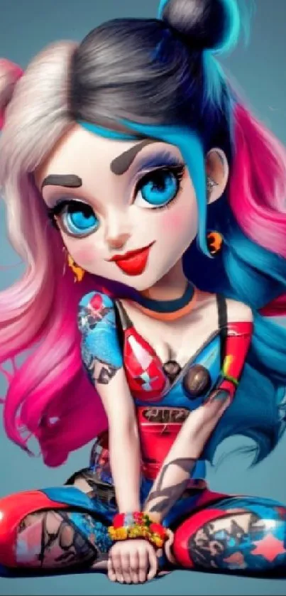 Vibrant animated punk girl mobile wallpaper.