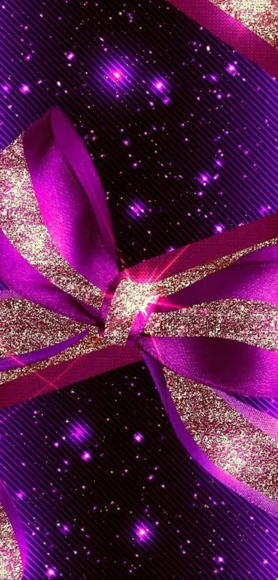 Vibrant purple background with glitter bow.