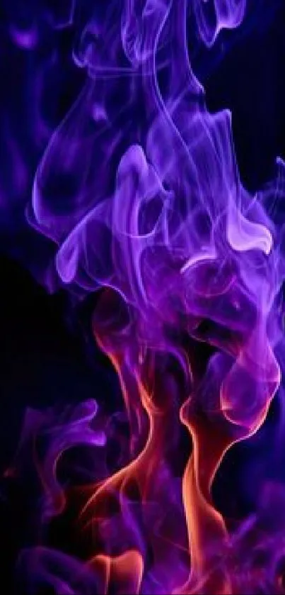 Vibrant purple and red flames on dark background wallpaper.