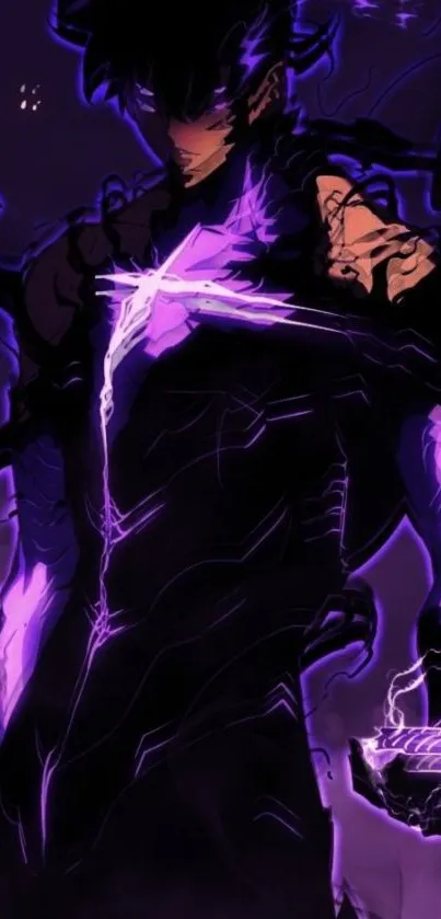 Anime character with purple aura, dark theme.