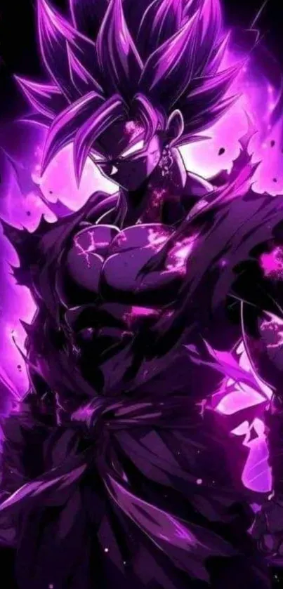 Anime warrior surrounded by purple energy in dynamic pose.