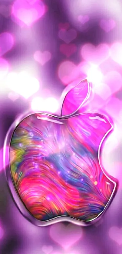 Vibrant purple wallpaper with Apple logo.