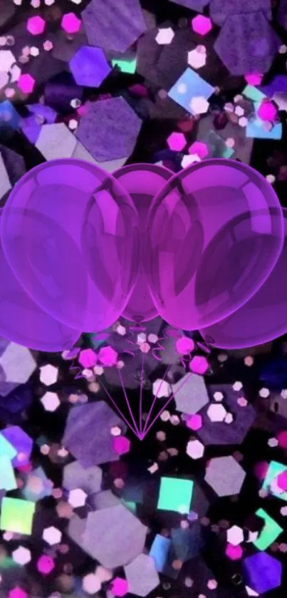 Purple balloon wallpaper with geometric background.