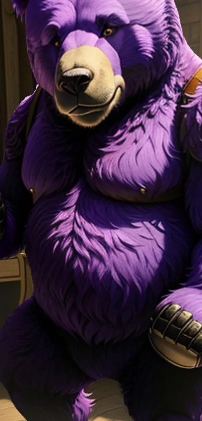 Purple bear in whimsical mobile wallpaper design.