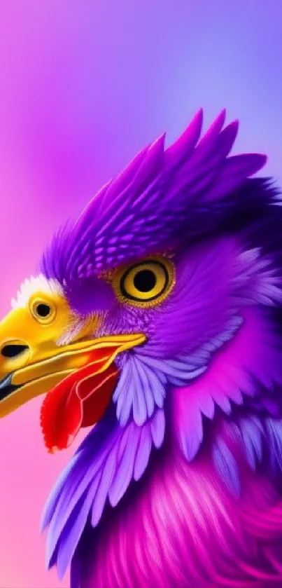 Vibrant digital art of a purple bird on a colorful background.