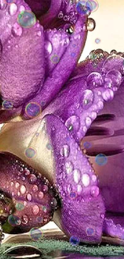 Purple flower with water droplets close-up wallpaper.