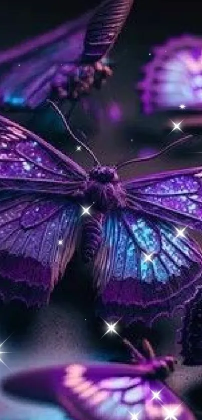 Vibrant purple butterflies art wallpaper for mobile phone.