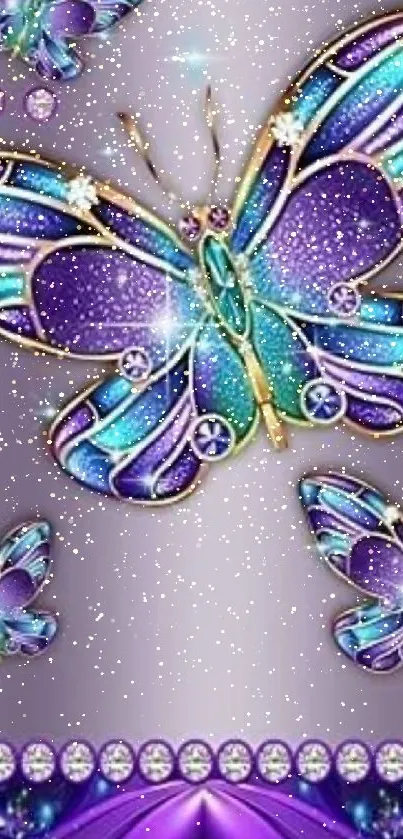 Vibrant purple butterfly design wallpaper with intricate patterns.