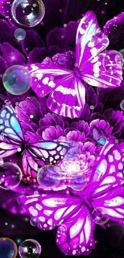 Purple butterfly wallpaper with glowing floral design.