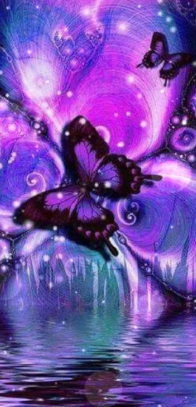 Vibrant purple butterfly wallpaper with mystical elements.