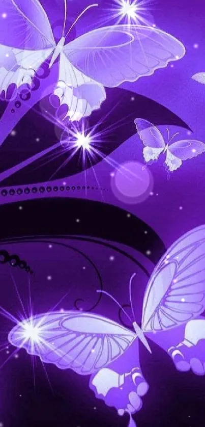 Purple butterflies on a vibrant artistic mobile wallpaper.