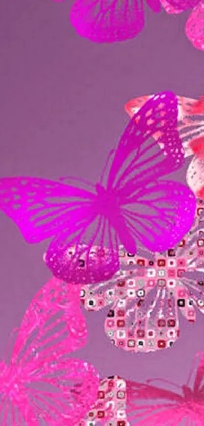 Purple butterfly wallpaper with artistic patterns on a vibrant background.