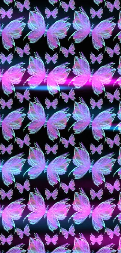 Vibrant purple butterfly pattern on a dark background, ideal for mobile wallpaper.