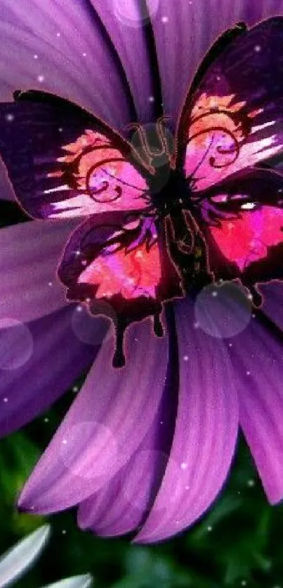 Purple flower with butterfly mobile wallpaper.