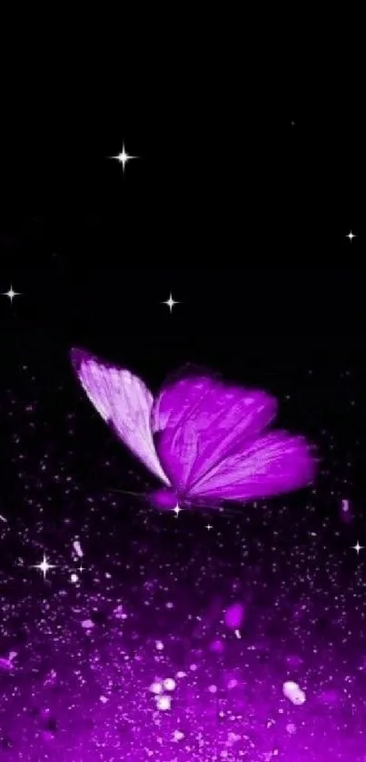 Purple butterfly with sparkling effects on black background wallpaper.