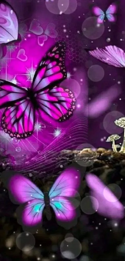 Purple butterfly wallpaper with mystical, vibrant design for mobile phone.