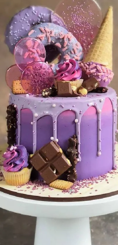 Stunning purple cake with toppings as a wallpaper.