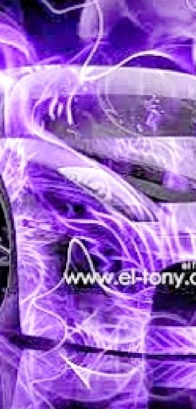 Vibrantly lit purple car art background with swirling design.