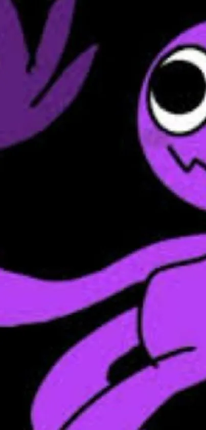 Vibrant purple cartoon character on a black background.