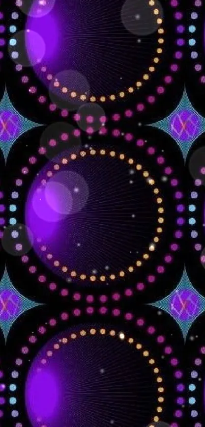 Vibrant purple circle geometric design on a black background.