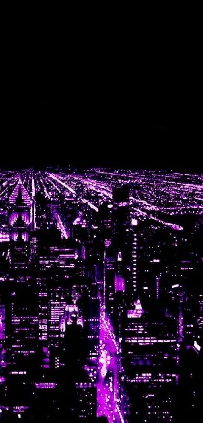 Vibrant purple cityscape with neon lights for mobile wallpaper.