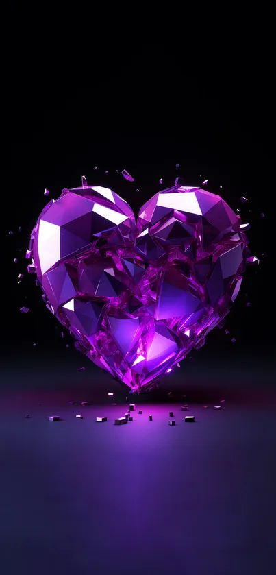 Vibrant purple crystal heart on a dark background.