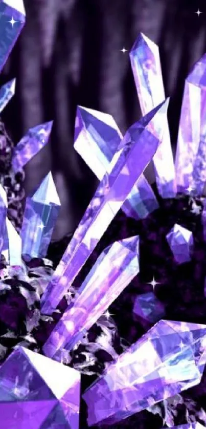 Vibrant purple crystal formations sparkling in the light.