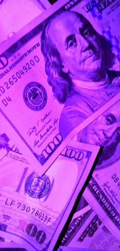 Purple-themed wallpaper with dollar bills.