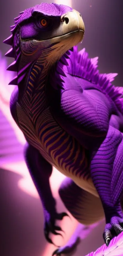 Purple dragon with neon wings in digital fantasy art.