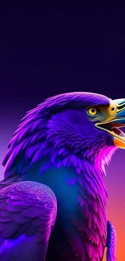 Vibrant purple eagle with gradient sky in mobile wallpaper.