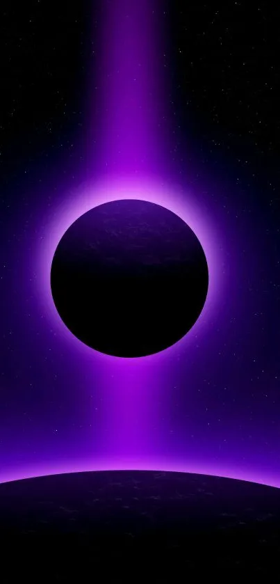 Vibrant purple eclipse wallpaper on mobile screen.