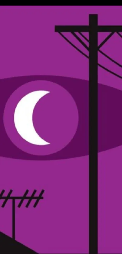 Purple wallpaper with stylized eye and urban elements in minimalist design.