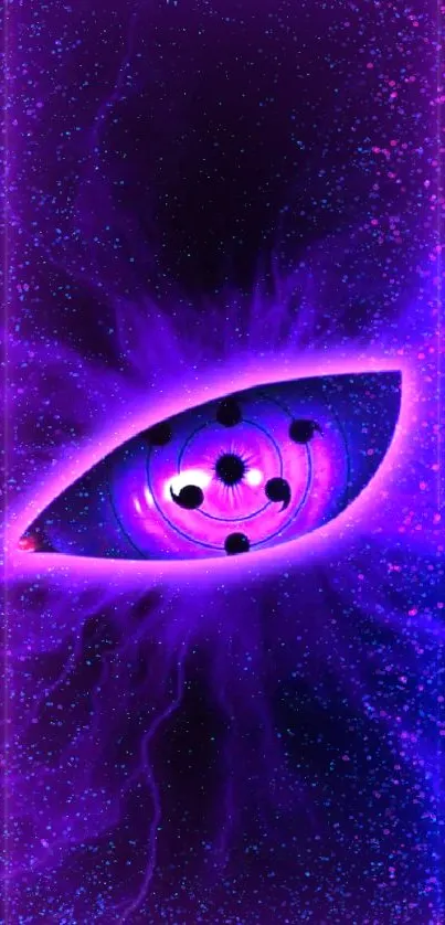 Purple glowing eye with electric energy design.