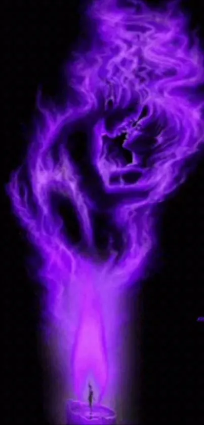 Purple flame artwork with mystical design on a digital wallpaper.