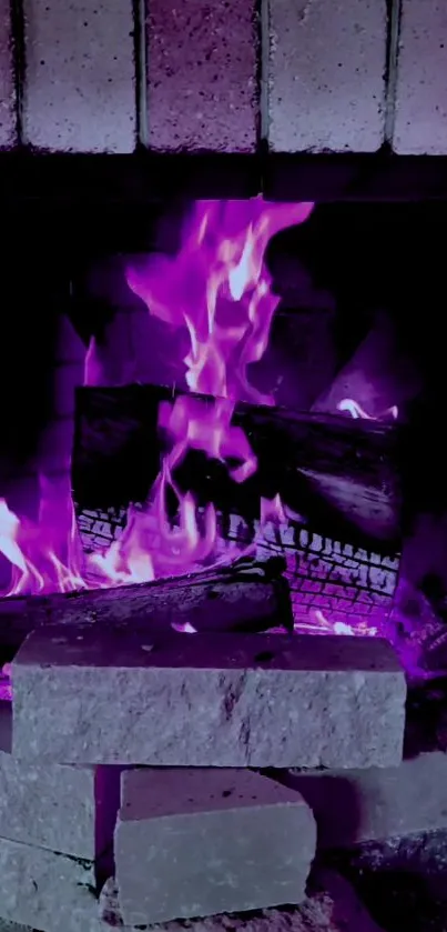 Purple flames wallpaper featuring a cozy fireplace.