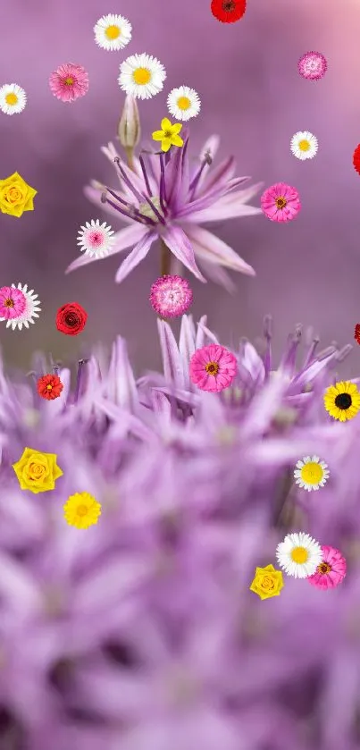 Close-up of a delicate purple flower with a soft-focus floral background.