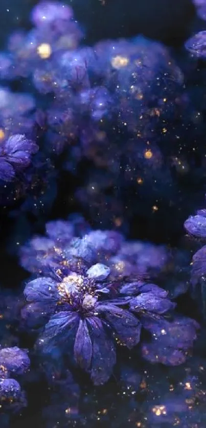 Purple flowers glowing elegantly in a dark, serene background.