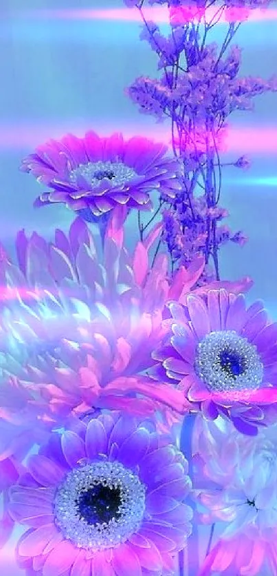 Vibrant purple and pink flower arrangement wallpaper.