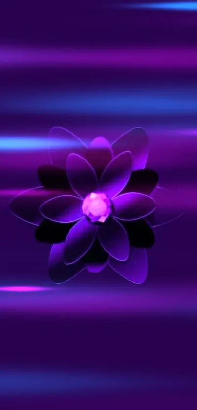 Purple glowing flower on vibrant gradient background.