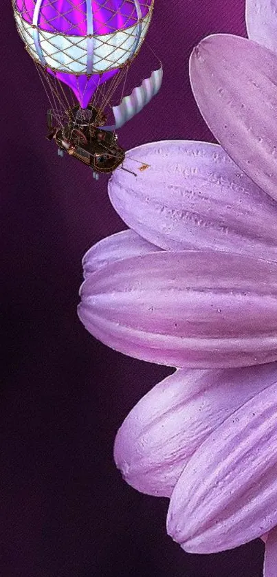 Purple flower with hot air balloon mobile wallpaper.