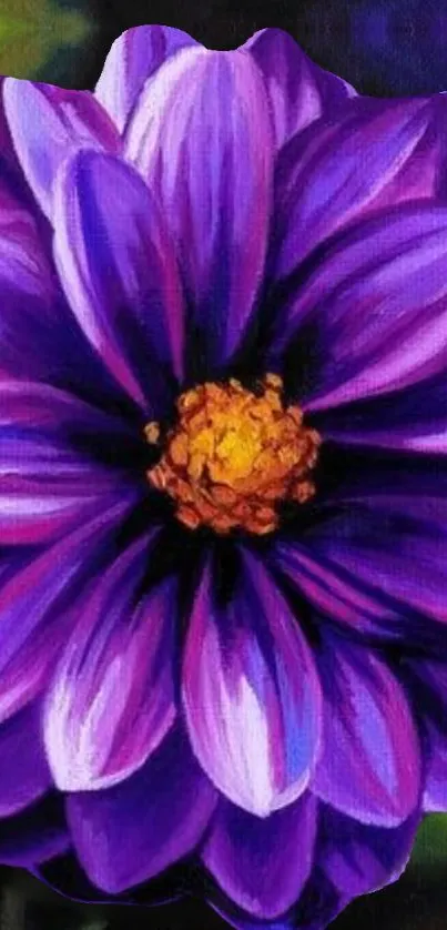 Vibrant purple flower with detailed petals on mobile wallpaper.