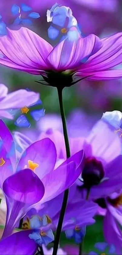 Vivid purple flower art wallpaper with delicate blooms.