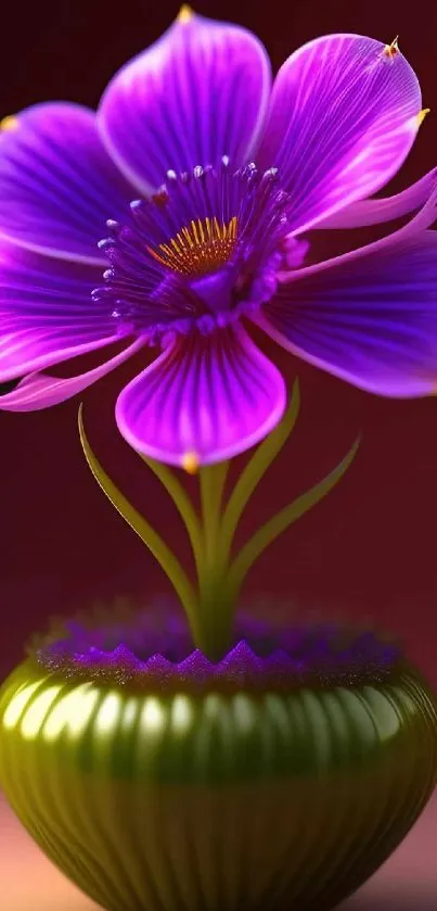 Vibrant purple flower with green vase mobile wallpaper.