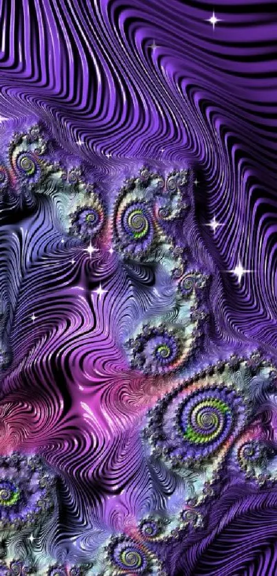 Vibrant purple fractal mobile wallpaper with intricate swirls.