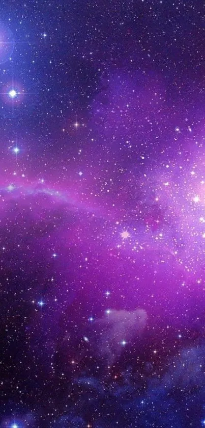 Vibrant purple galaxy with stars and nebula.