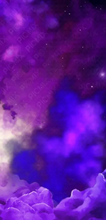 A vibrant purple galaxy wallpaper with nebula patterns and cosmic design.