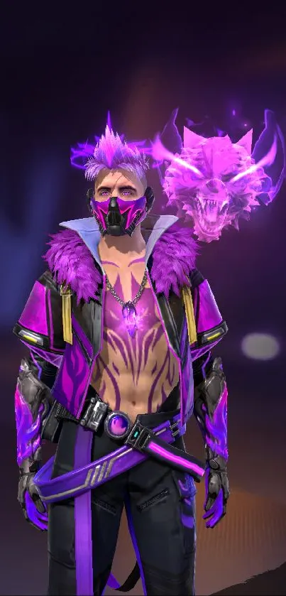 Purple themed game character with digital dragon.