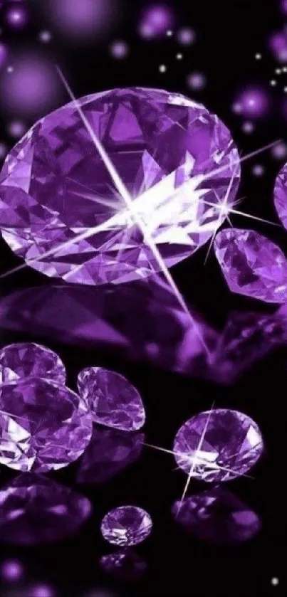 Purple gemstone wallpaper with glowing gems on a dark background.